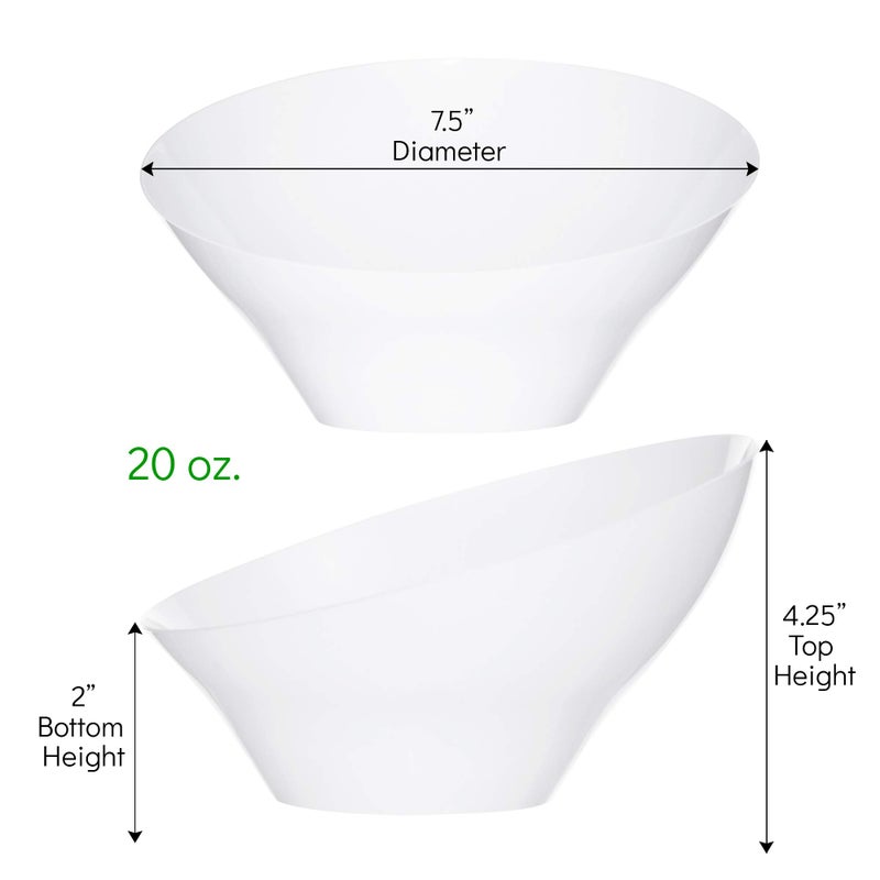 PLASTICPRO Disposable Angled Plastic Bowls Round Medium Serving Bowl, Elegant for Party's, Snack, or Salad Bowl, White, Pack of 4 - Image 2